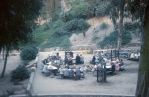The pot luck picnic in the upper area of the park in 1963. TEfforts to replenish the original tree cover are in evidence.-Photo ERVHS, 7/1963.