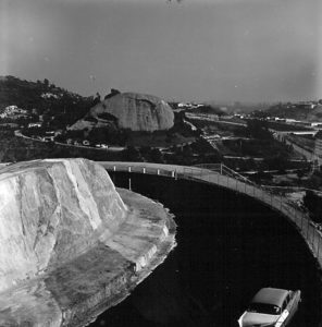 In 1961 the road through the canyon was built to deliver trash to the new Scholl Canyon Dump in Glendale. The County forced the road on Eagle Rock because Glendale, although it wanted the dump, was unwilling to connect it via Glenoaks Canyon, within its borders. The Dump was supposed to close in seventeen years. (Joe Friezer-Occidental College Library Special Collections &amp; College Archives-Friezer Collection)