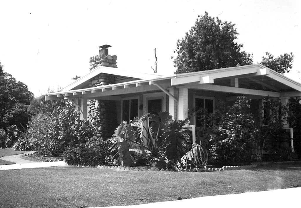 Mel Harte writes “James B. McNary &amp; Jennie C. McNary built this home after WWI and according to grandpa McNary it cost $3500 to build, including cobblestone fireplace &amp; porch columns. The McNarys lived in the house until the middle ‘30s, then they moved to the converted garage in the rear to make room for family members”. The house, on Eagle Rock Boulevard, was threatened by condominium development .The Eagle Rock Valley Historical Society and TERA (The Eagle Rock Association), with the aid of Charles J. Fisher, obtained Historic Cultural Monument status in 2007. (1962 Survey-ERVHS)