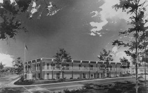 New Delevan Drive. In 1973, ground was broken for the new school. The cost was $560,000 for the 11-classroom, two-story building. Contrary to the rendering, the cupola was placed on top of a bungalow to the rear of the main building. (Rendering by Harry T. Macdonald and Associates, Courtesy LAUSD Art and Artifact Collection.)