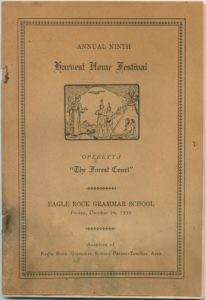 This is the cover of the multi page program for the 9th annual Harvest Home Festival.
The operetta “The Forest Court” to be performed in the school auditorium was advertised. -ERVHS
